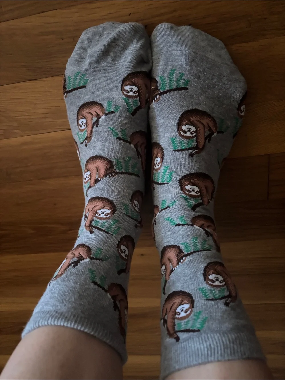 Women's  Grey Sloth Pattern Crew Socks